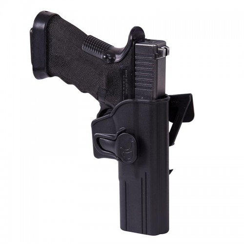 RELEASE BUTTON HOLSTER FOR GLOCK 17 WITH MOLLE ATTACHMENT - MILITARY GRADE POLYMER - BLACK